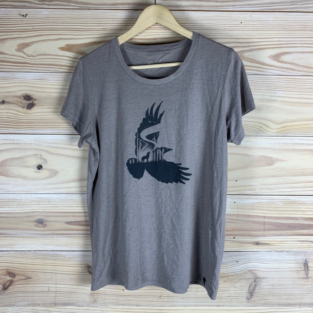 tentree Graphic Tee Mens Medium Grey Wolf Raven Nature Sustainable T-Shirt